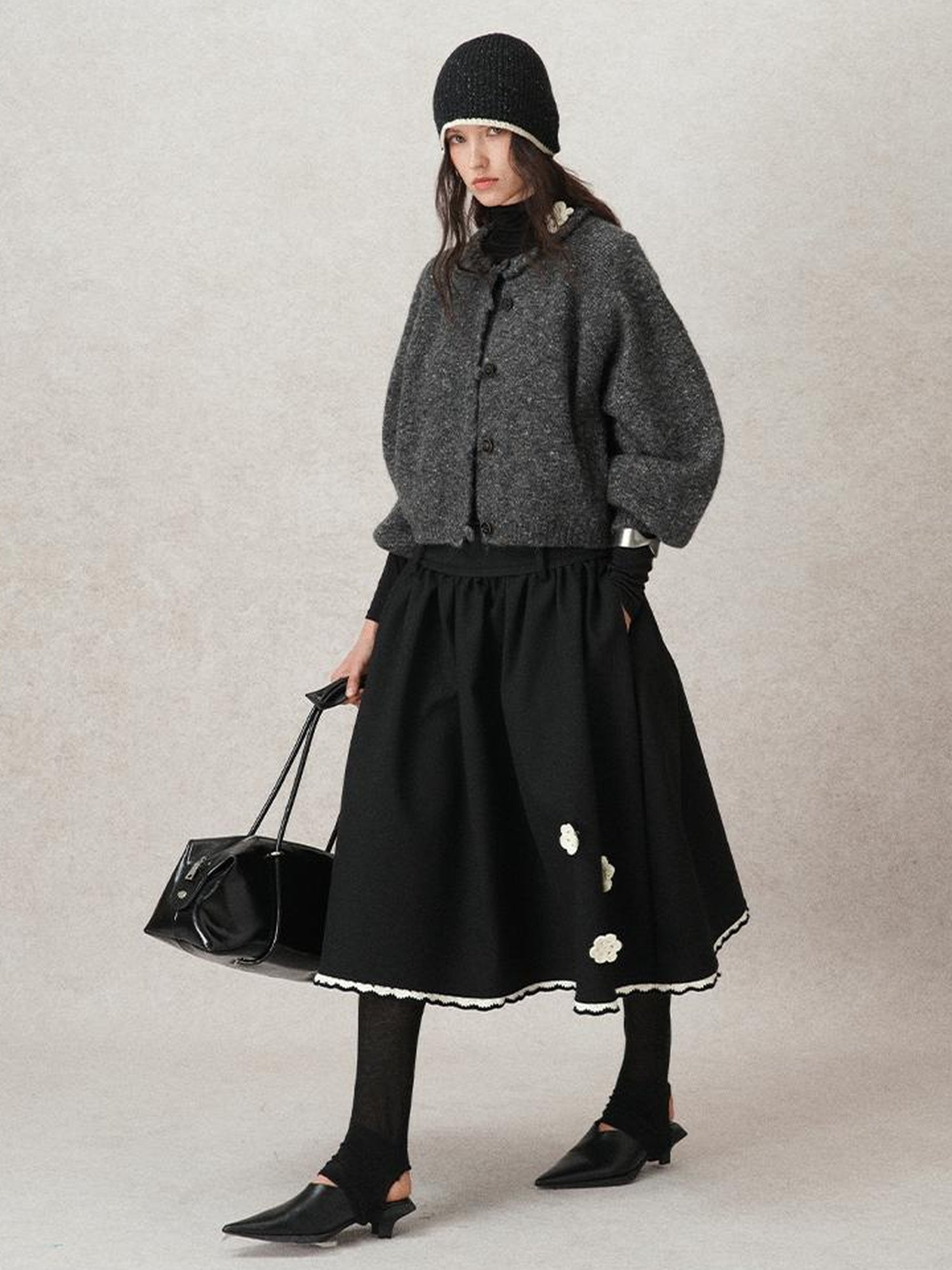 AnnoMundi Hand Knitted Cable Knit Cropped Cardigan Grey
