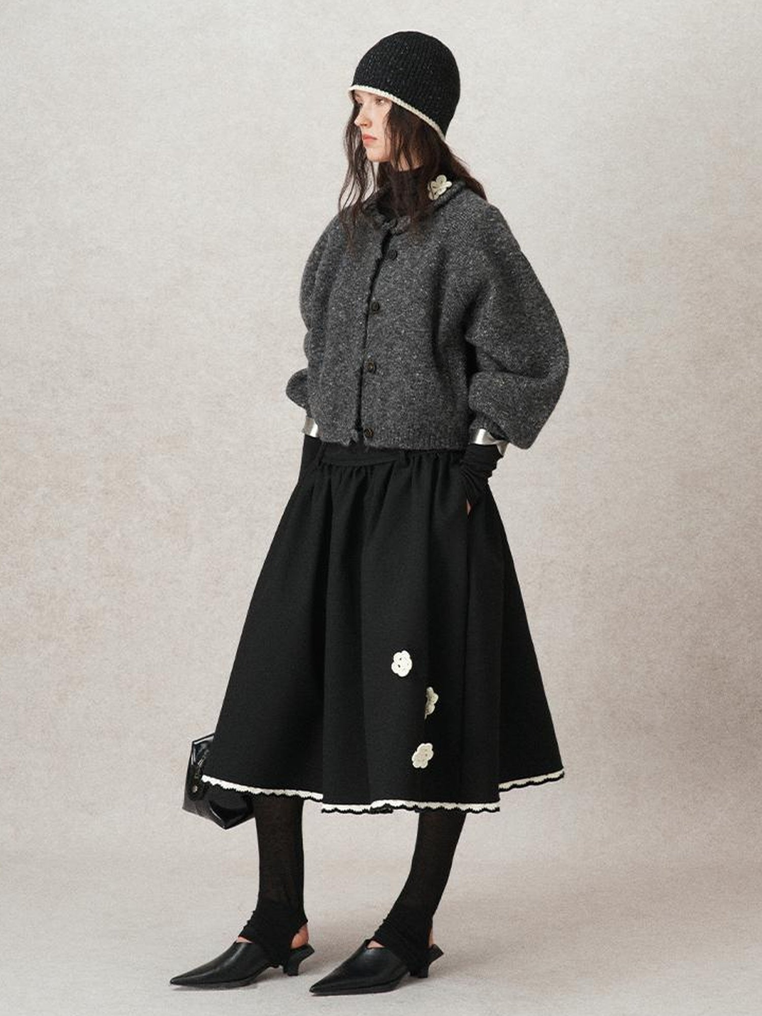 AnnoMundi Hand Knitted Cable Knit Cropped Cardigan Grey