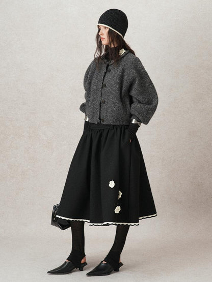 AnnoMundi Hand Knitted Cable Knit Cropped Cardigan Grey
