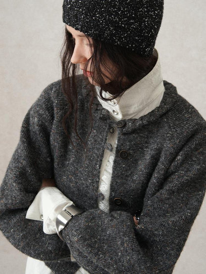 AnnoMundi Hand Knitted Cable Knit Cropped Cardigan Grey