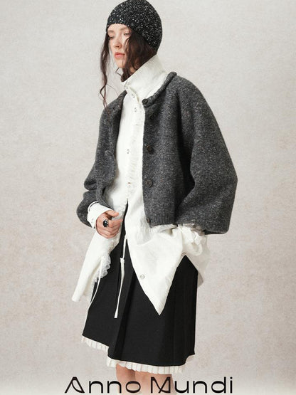 AnnoMundi Hand Knitted Cable Knit Cropped Cardigan Grey