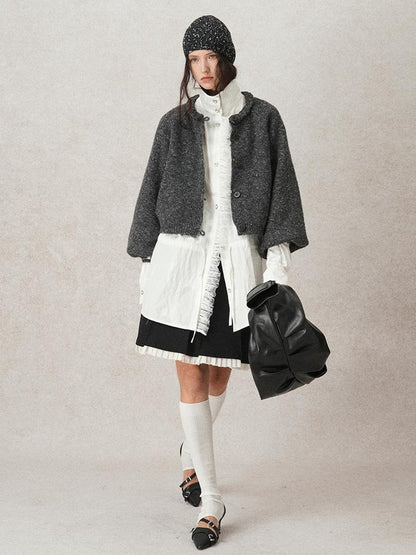 AnnoMundi Hand Knitted Cable Knit Cropped Cardigan Grey