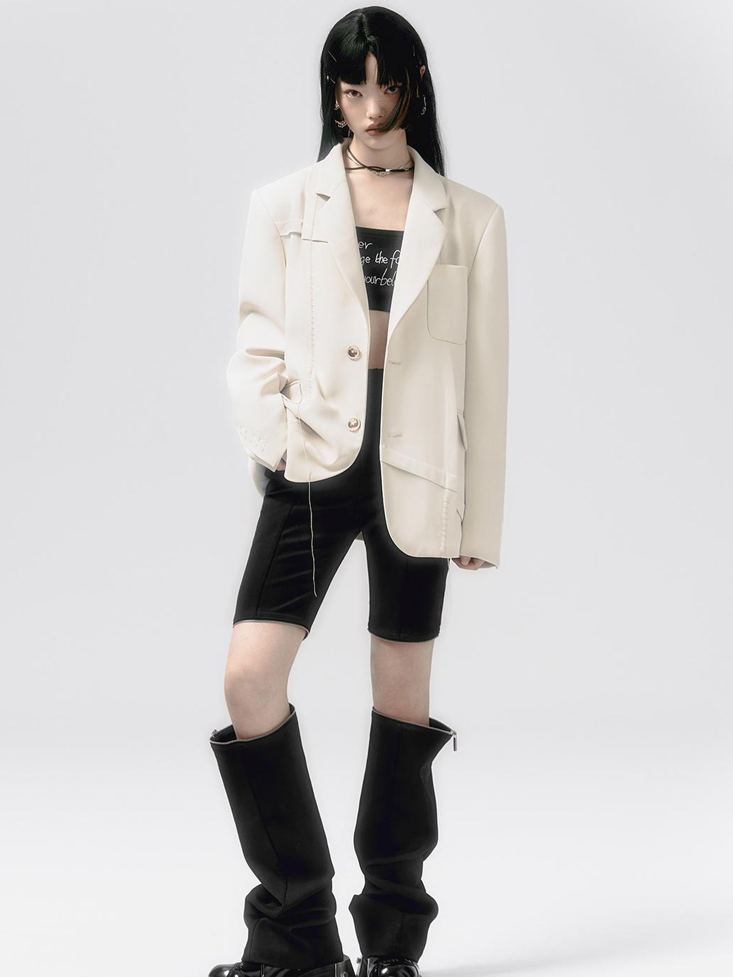 AnnoMundi Hand Pleated Stitch Detail Retro Oversized Blazer