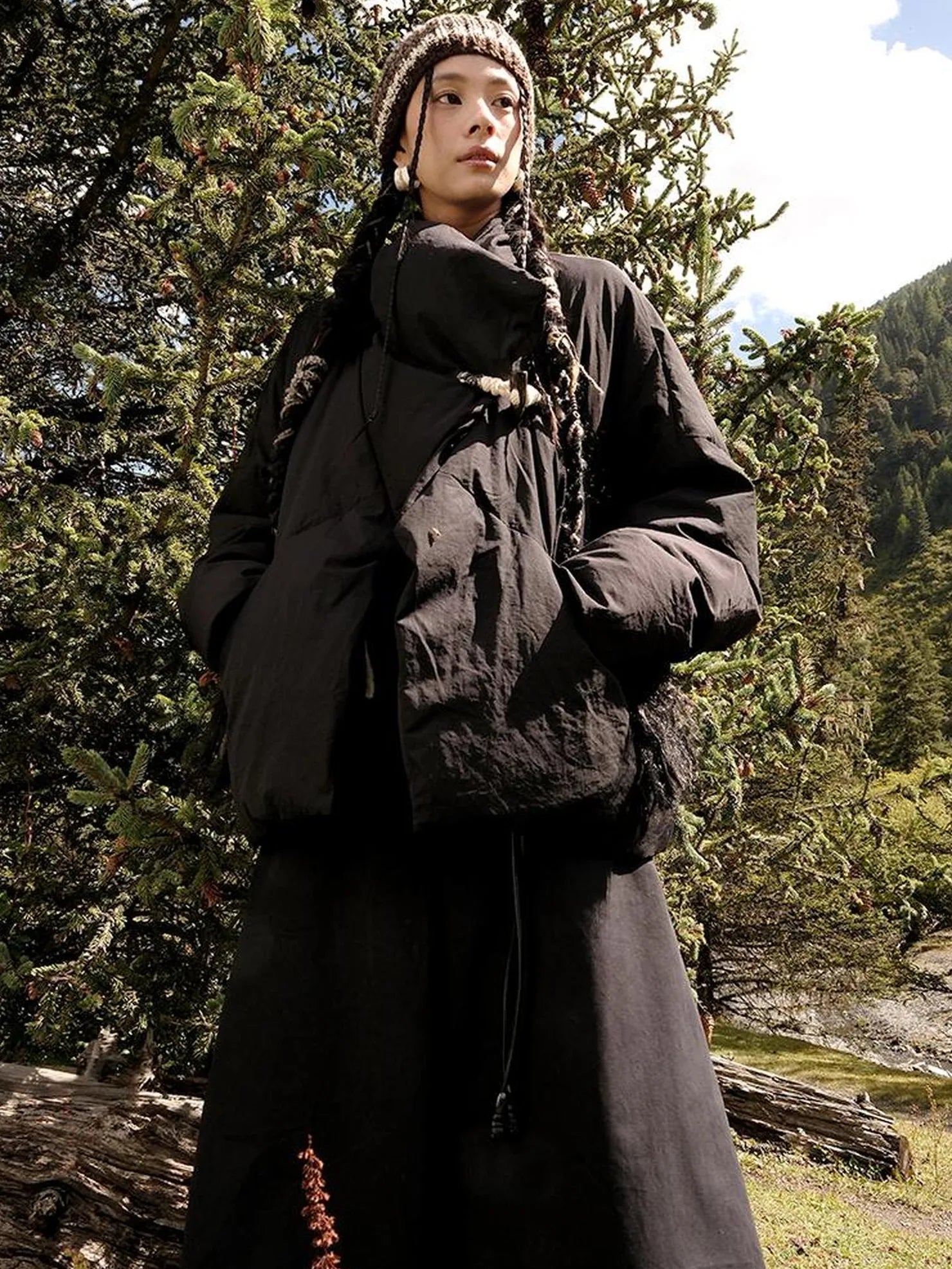 Hand Twisted Yak Wool Striped Beanie Hat