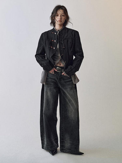 AnnoMundi Hand Woven Bamboo Knot Texture Short Blazer