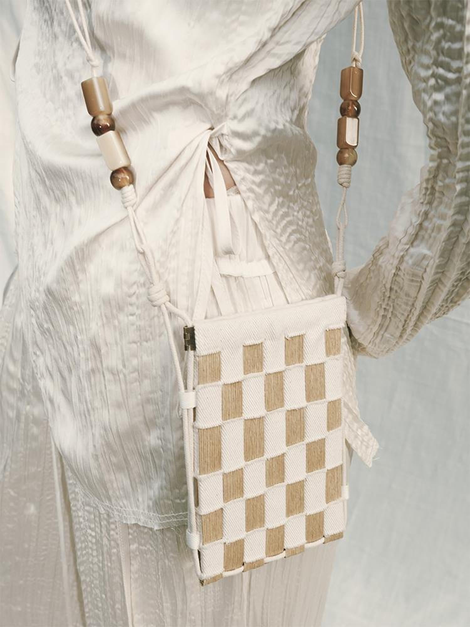 AnnoMundi Handwoven Beaded Cellphone Crossbody Bag With Moonwave Pattern