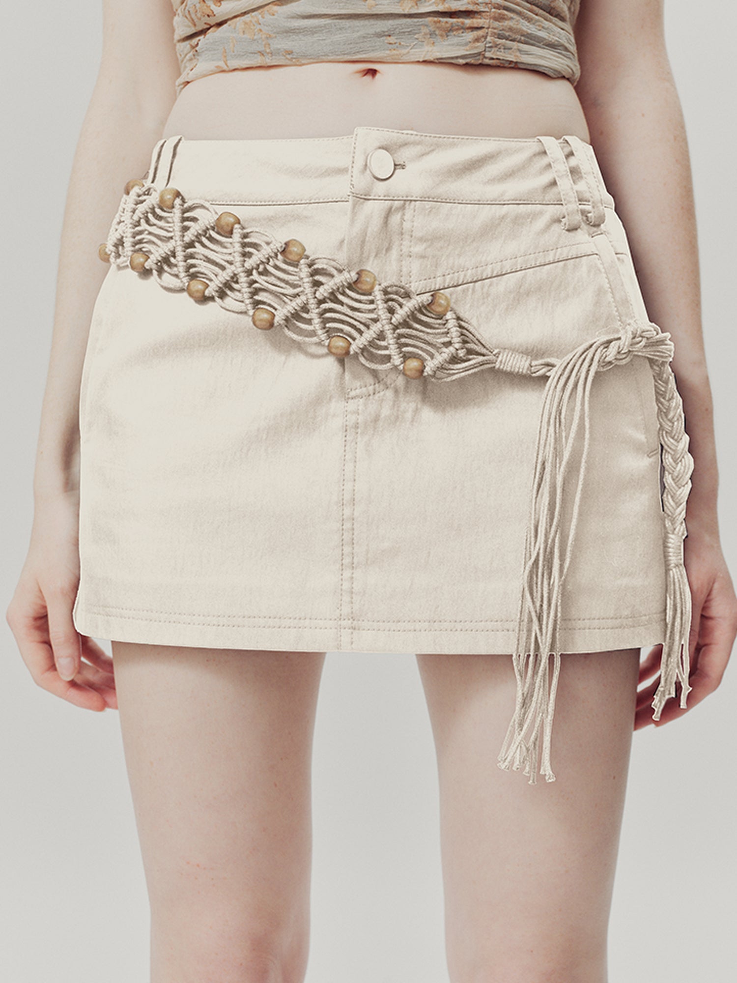 AnnoMundi Handwoven Beaded Rope Belt Low Waist A Line Mini Skirt