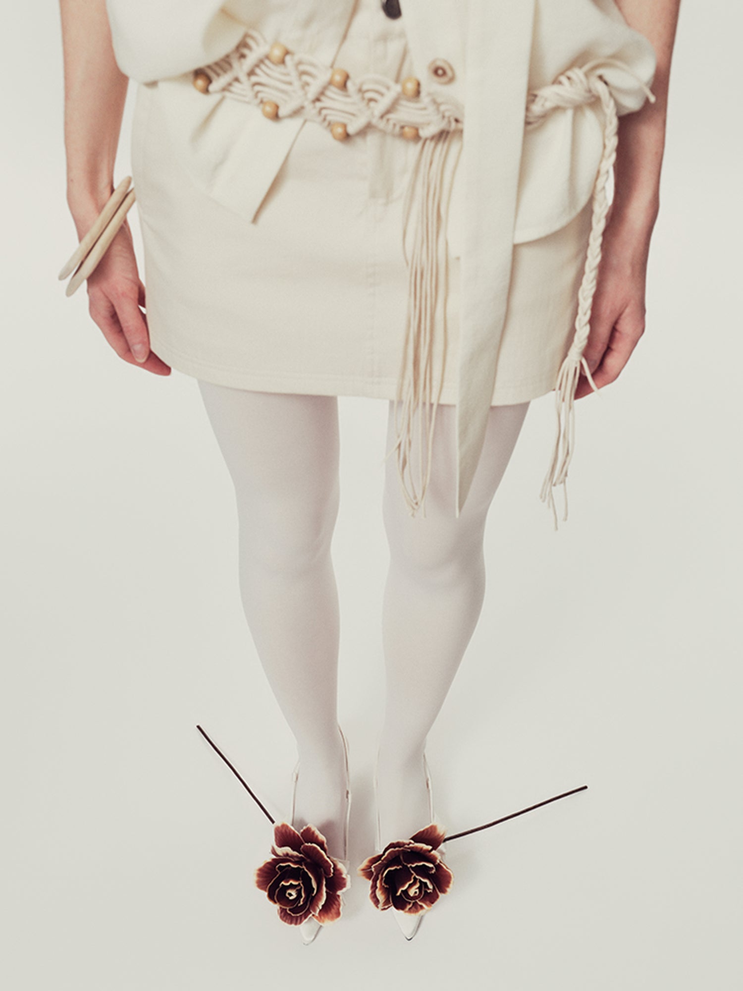 AnnoMundi Handwoven Beaded Rope Belt Low Waist A Line Mini Skirt