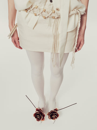 AnnoMundi Handwoven Beaded Rope Belt Low Waist A Line Mini Skirt