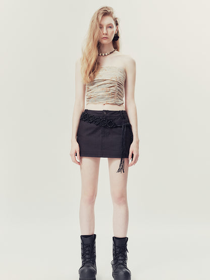 AnnoMundi Handwoven Beaded Rope Belt Low Waist A Line Mini Skirt