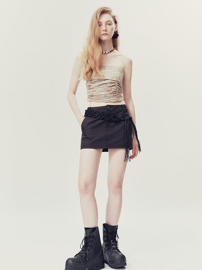 AnnoMundi Handwoven Beaded Rope Belt Low Waist A Line Mini Skirt