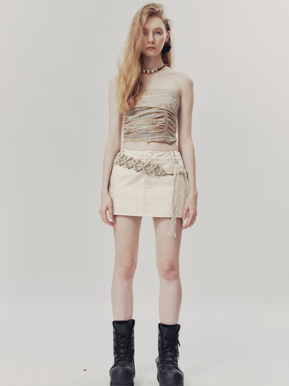 AnnoMundi Handwoven Beaded Rope Belt Low Waist A Line Mini Skirt