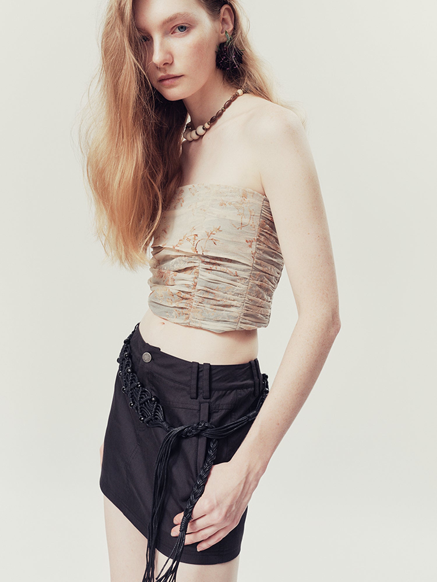AnnoMundi Handwoven Beaded Rope Belt Low Waist A Line Mini Skirt