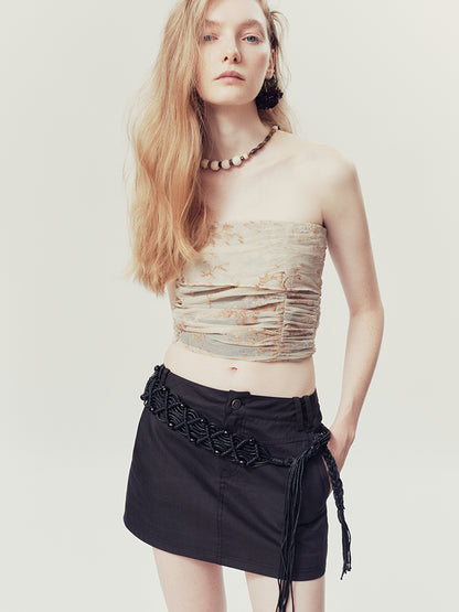 AnnoMundi Handwoven Beaded Rope Belt Low Waist A Line Mini Skirt