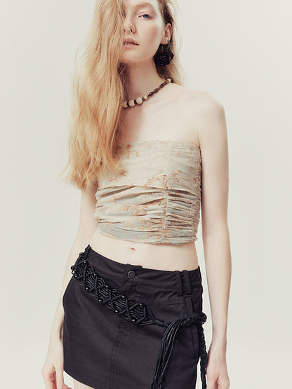 AnnoMundi Handwoven Beaded Rope Belt Low Waist A Line Mini Skirt
