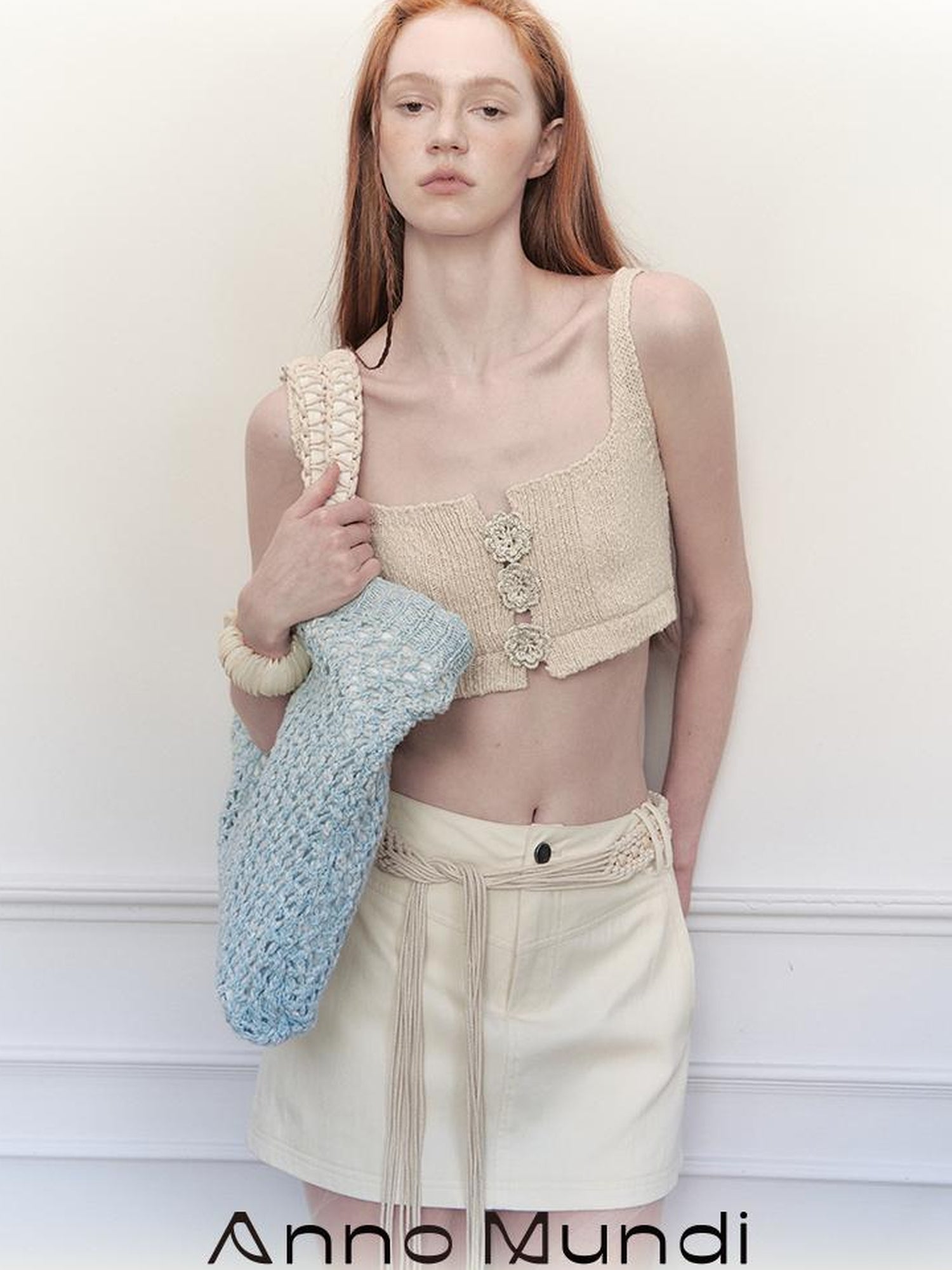 AnnoMundi Handwoven Floral Square Neckline Cotton Camisole Top