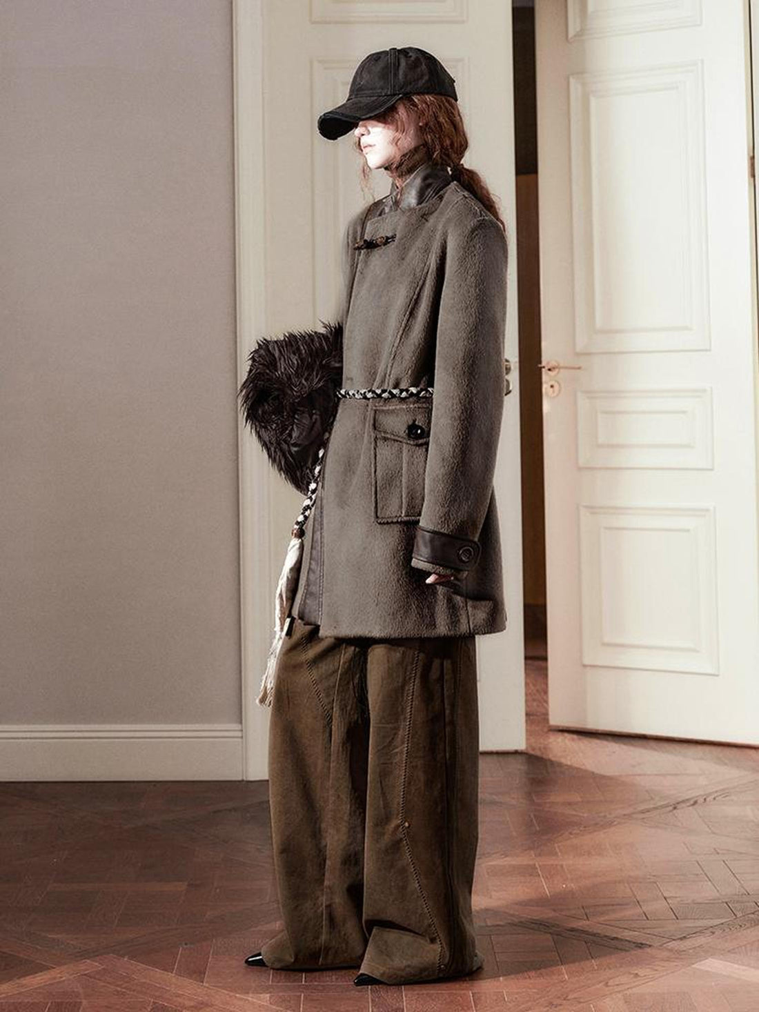 AnnoMundi Handwoven Horn Button Wool Coat with Fleece Lining