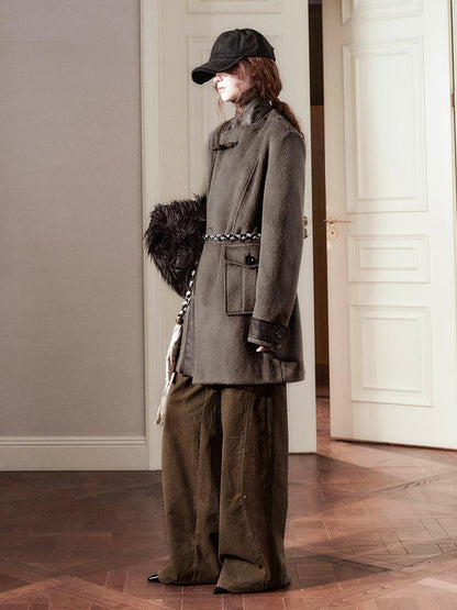 AnnoMundi Handwoven Horn Button Wool Coat with Fleece Lining