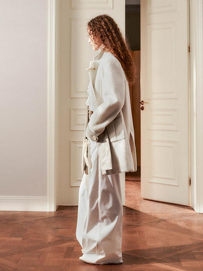 AnnoMundi Handwoven Horn Button Wool Coat with Fleece Lining