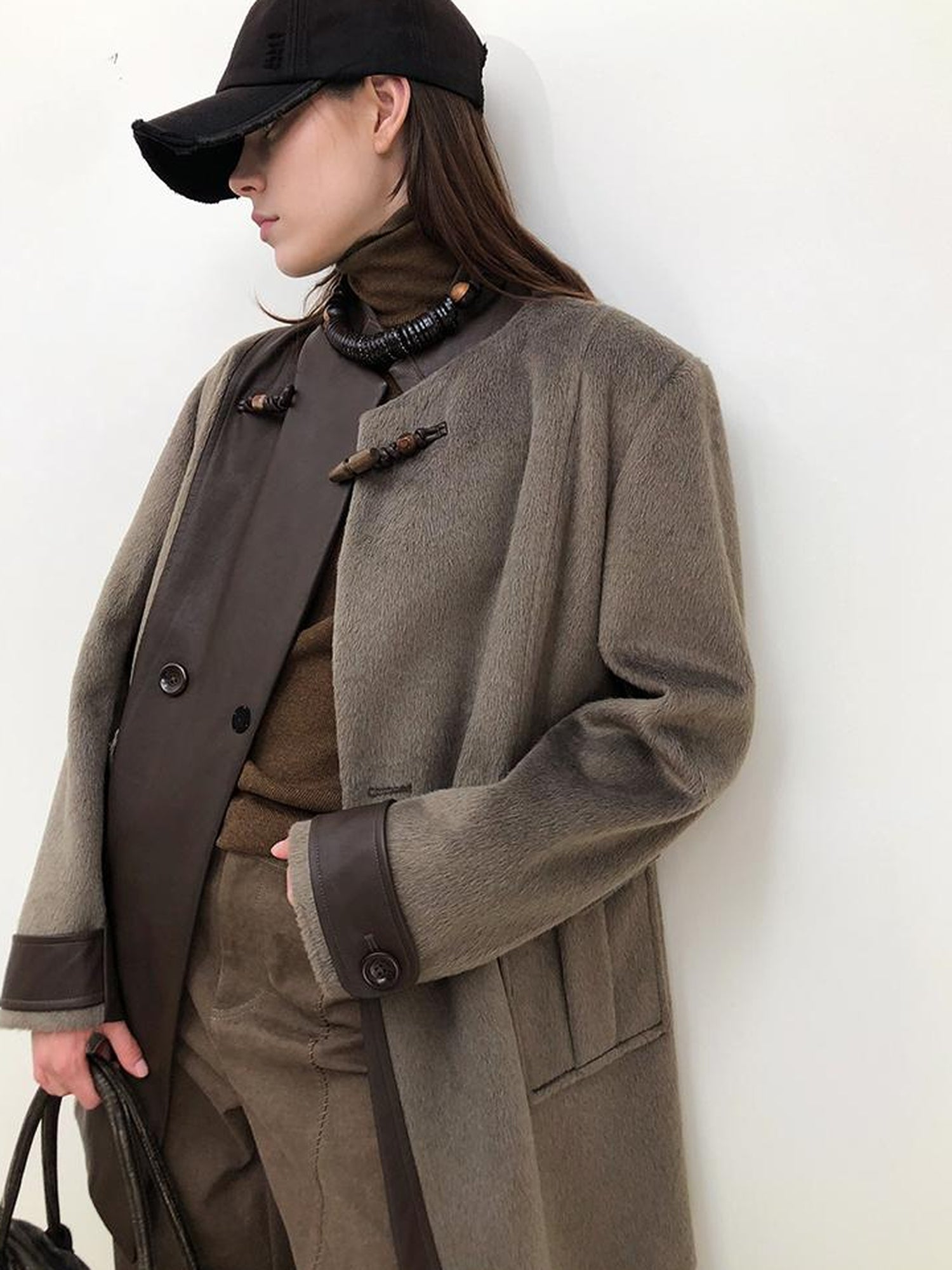AnnoMundi Handwoven Horn Button Wool Coat with Fleece Lining