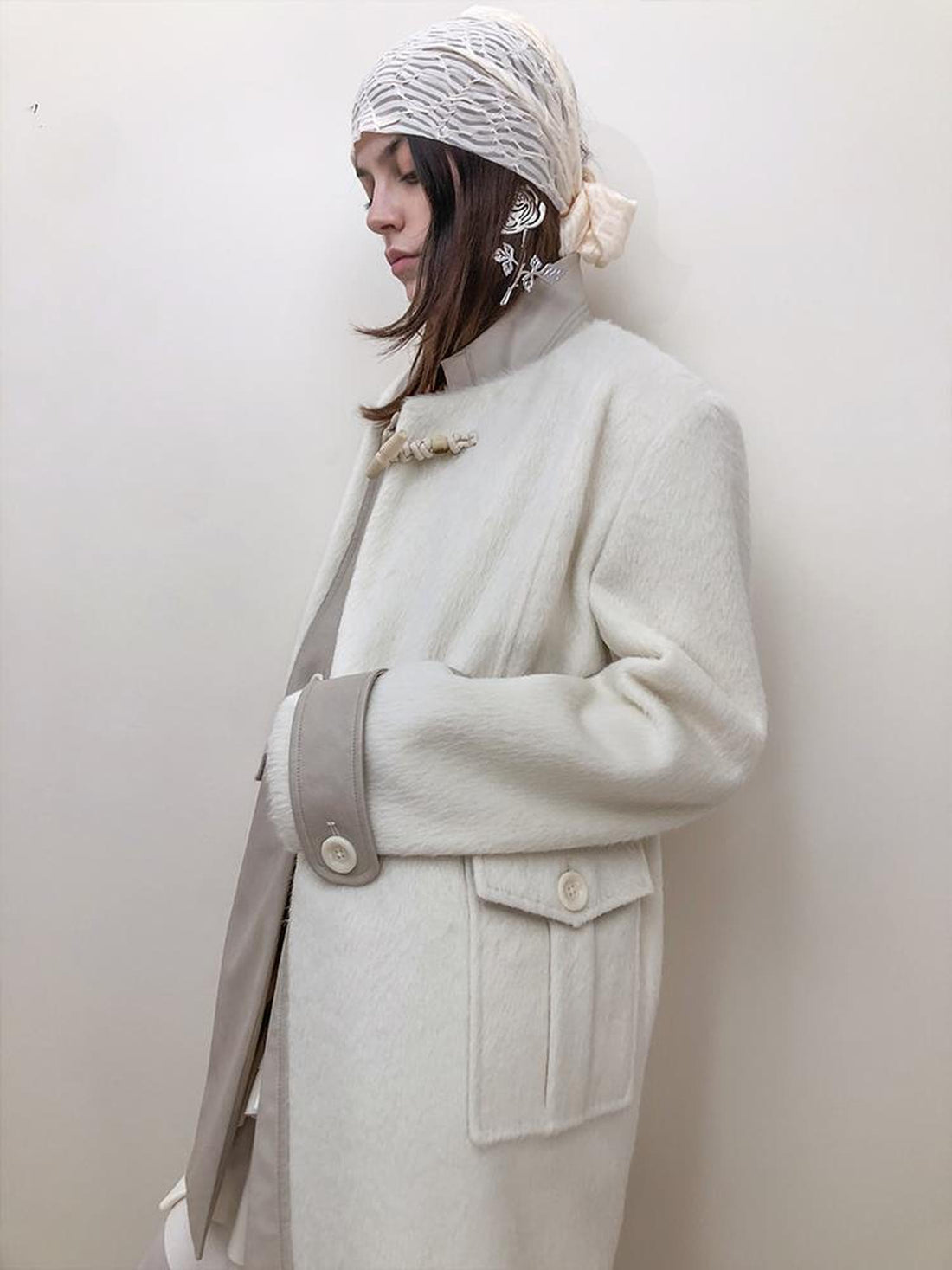 AnnoMundi Handwoven Horn Button Wool Coat with Fleece Lining