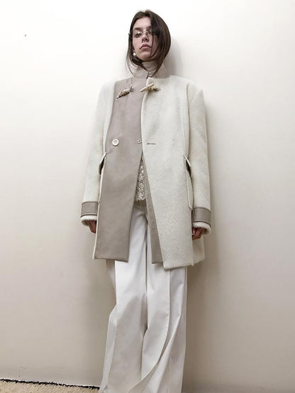 AnnoMundi Handwoven Horn Button Wool Coat with Fleece Lining