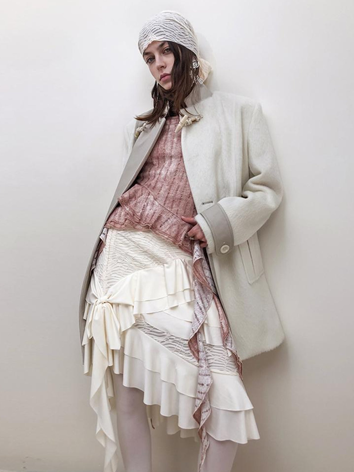 AnnoMundi Handwoven Horn Button Wool Coat with Fleece Lining
