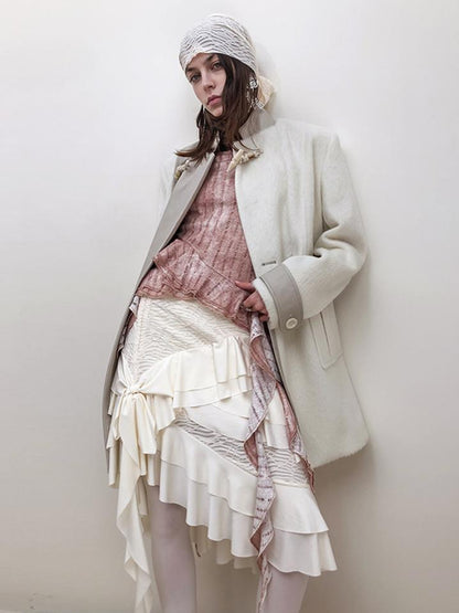 AnnoMundi Handwoven Horn Button Wool Coat with Fleece Lining