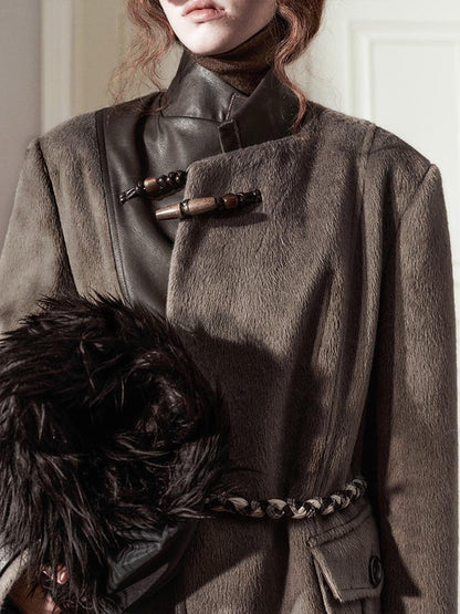 AnnoMundi Handwoven Horn Button Wool Coat with Fleece Lining