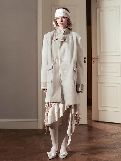 AnnoMundi Handwoven Horn Button Wool Coat with Fleece Lining