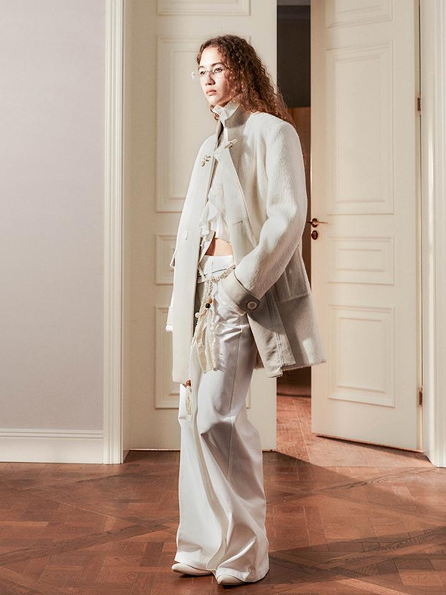AnnoMundi Handwoven Horn Button Wool Coat with Fleece Lining