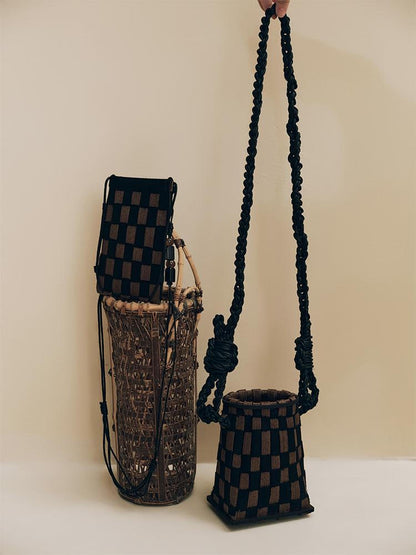AnnoMundi Handwoven Rattan Vase Bag With Shoulder Strap