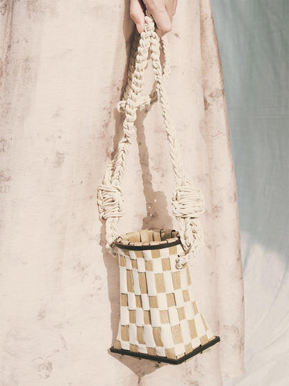 AnnoMundi Handwoven Rattan Vase Bag With Shoulder Strap
