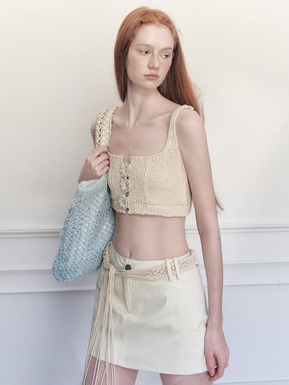 AnnoMundi Handwoven Rope Knot Low Waist A Line Mini Skirt
