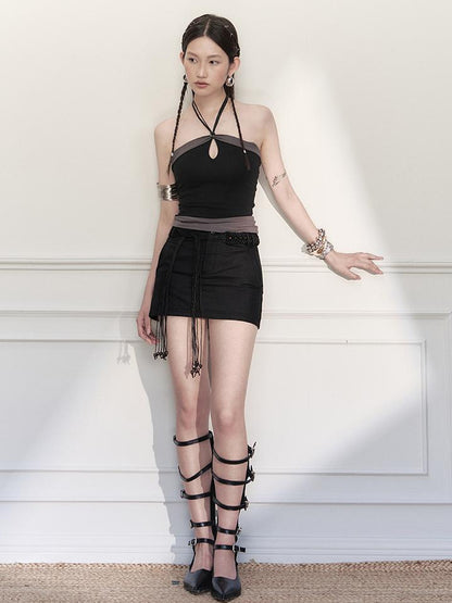 AnnoMundi Handwoven Rope Knot Low Waist A Line Mini Skirt