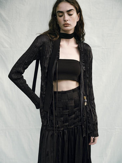AnnoMundi Handwoven Texture A Line Midi Skirt With Asymmetric Hem