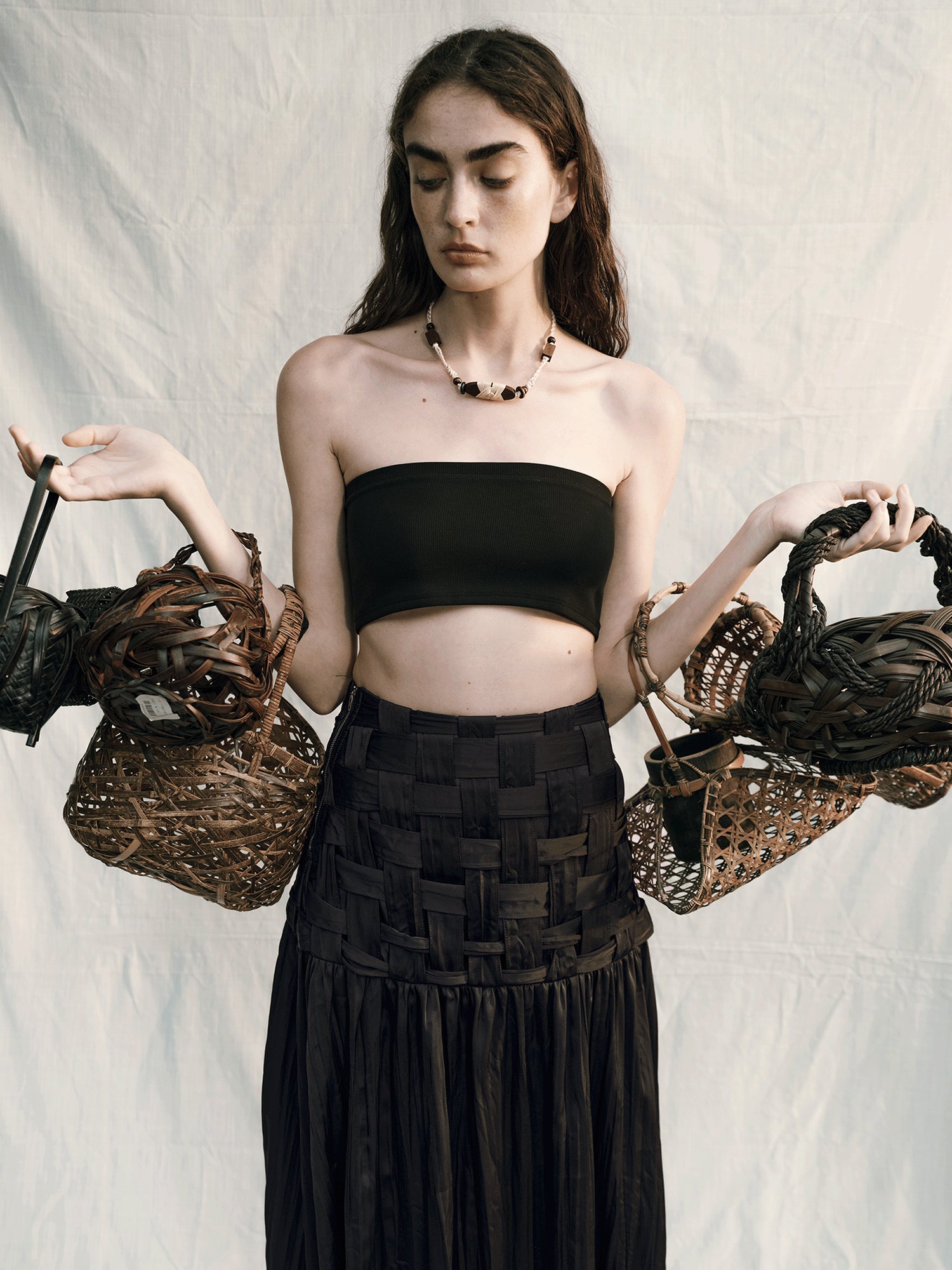 AnnoMundi Handwoven Texture A Line Midi Skirt With Asymmetric Hem