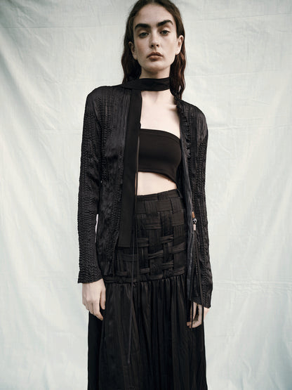 AnnoMundi Handwoven Texture A Line Midi Skirt With Asymmetric Hem