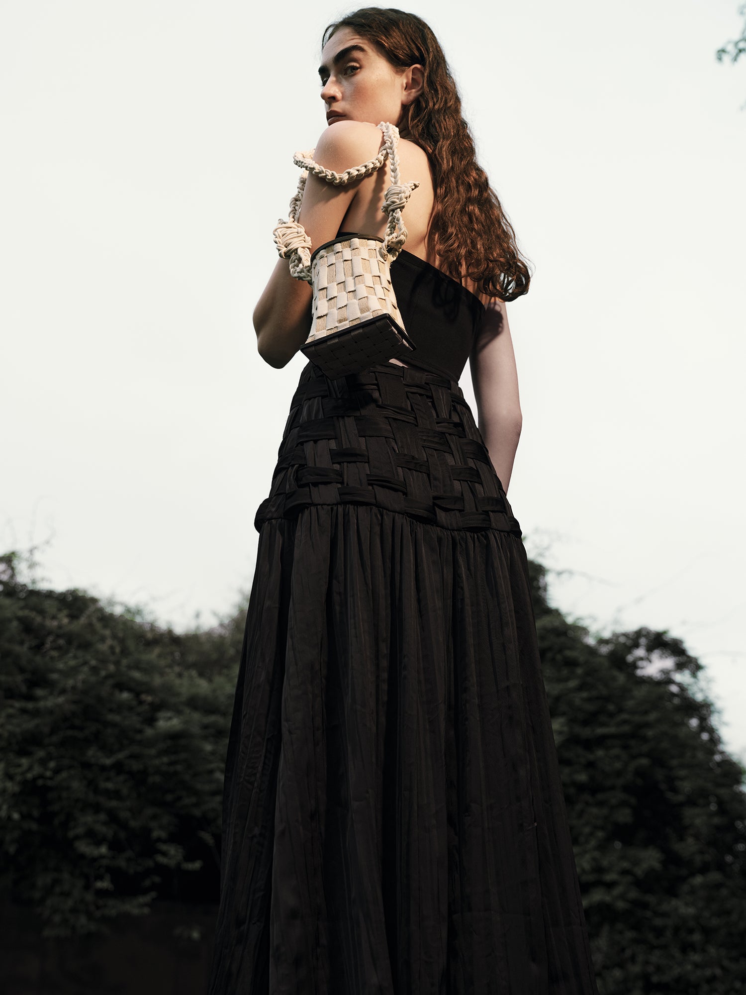 AnnoMundi Handwoven Texture A Line Midi Skirt With Asymmetric Hem