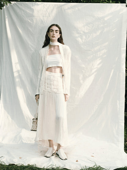 AnnoMundi Handwoven Texture A Line Midi Skirt With Asymmetric Hem