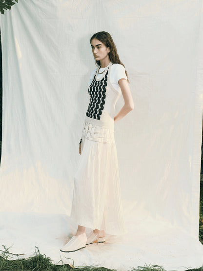 AnnoMundi Handwoven Texture A Line Midi Skirt With Asymmetric Hem