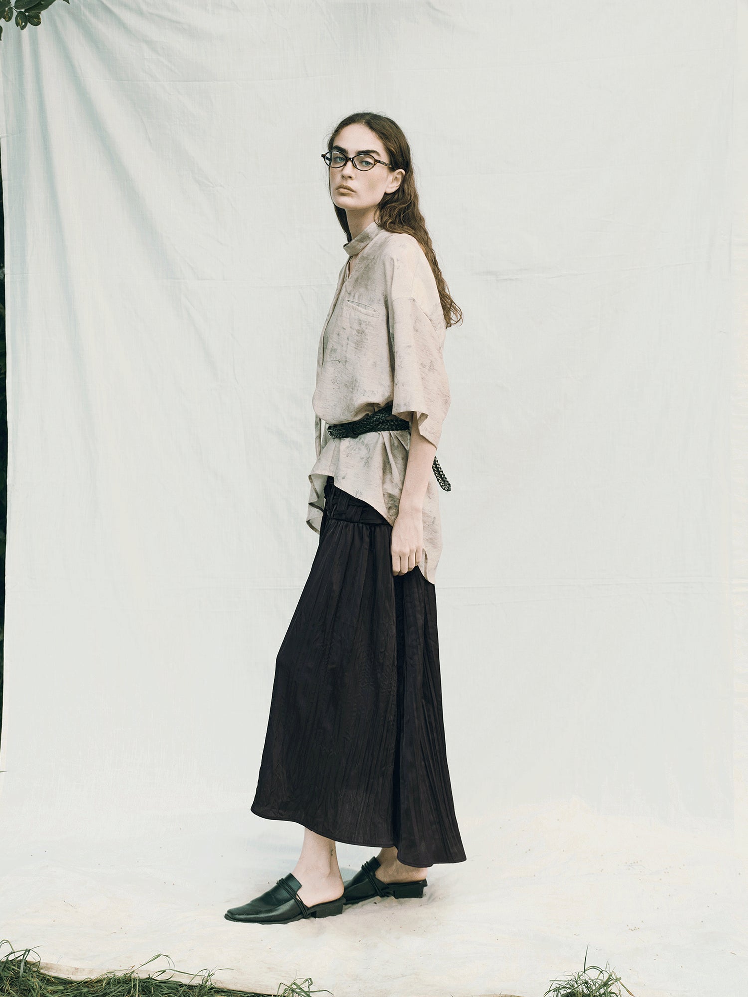 AnnoMundi Handwoven Texture A Line Midi Skirt With Asymmetric Hem