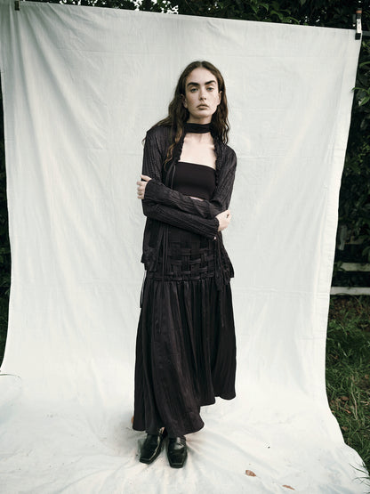 AnnoMundi Handwoven Texture A Line Midi Skirt With Asymmetric Hem