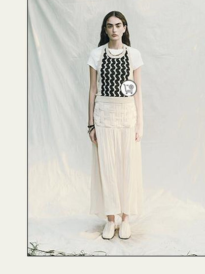 AnnoMundi Handwoven Texture A Line Midi Skirt With Asymmetric Hem