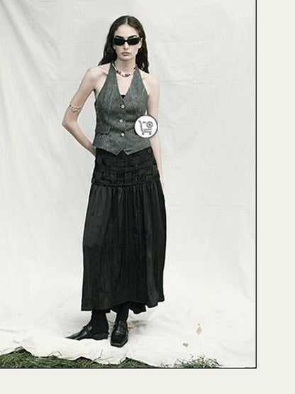 AnnoMundi Handwoven Texture A Line Midi Skirt With Asymmetric Hem