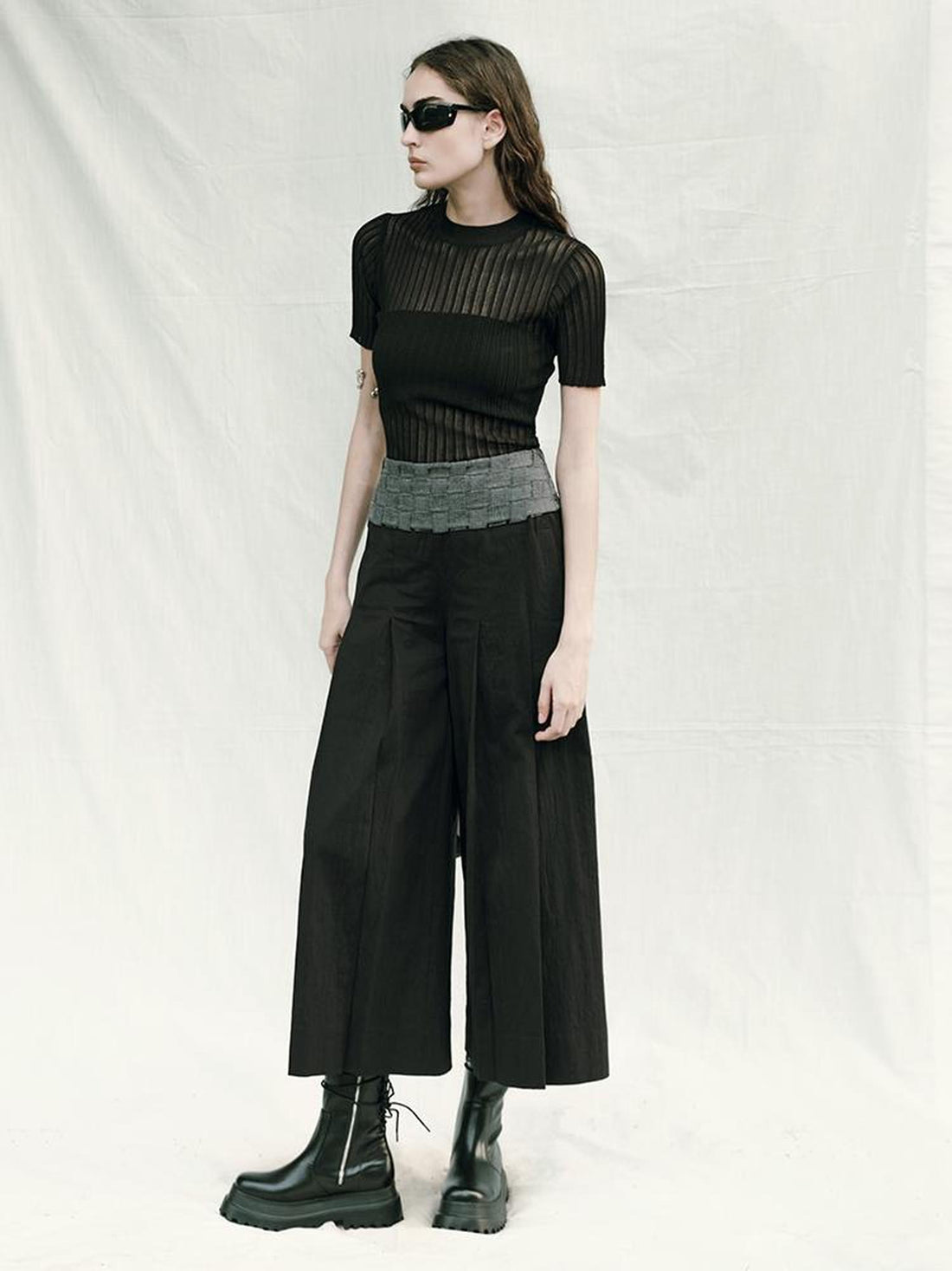 AnnoMundi Handwoven Wide Leg Cropped Trousers In Linen Blend