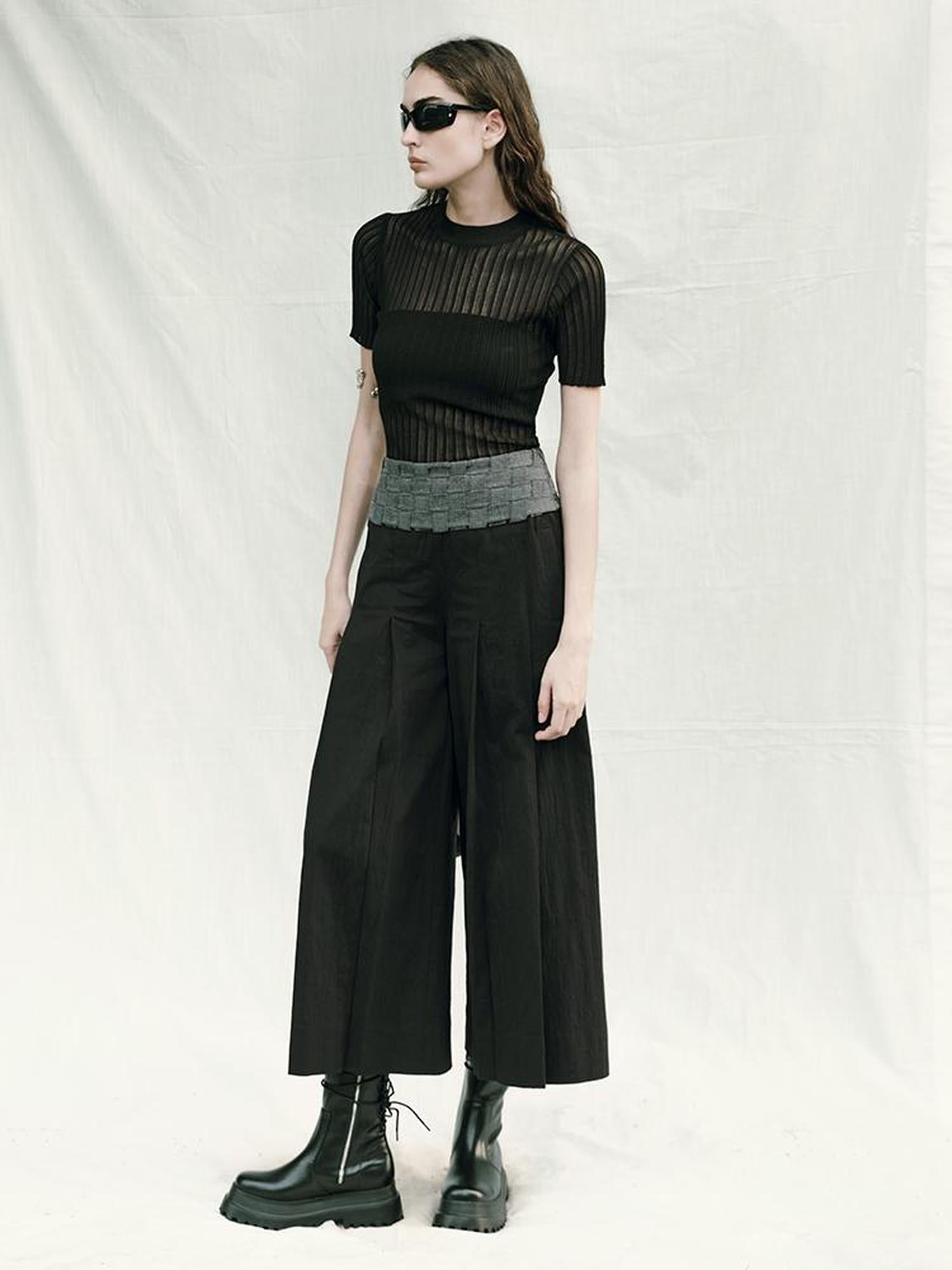 AnnoMundi Handwoven Wide Leg Cropped Trousers In Linen Blend