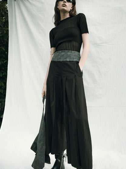 AnnoMundi Handwoven Wide Leg Cropped Trousers In Linen Blend