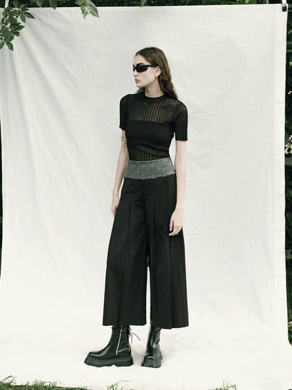 AnnoMundi Handwoven Wide Leg Cropped Trousers In Linen Blend