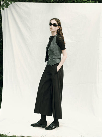 AnnoMundi Handwoven Wide Leg Cropped Trousers In Linen Blend